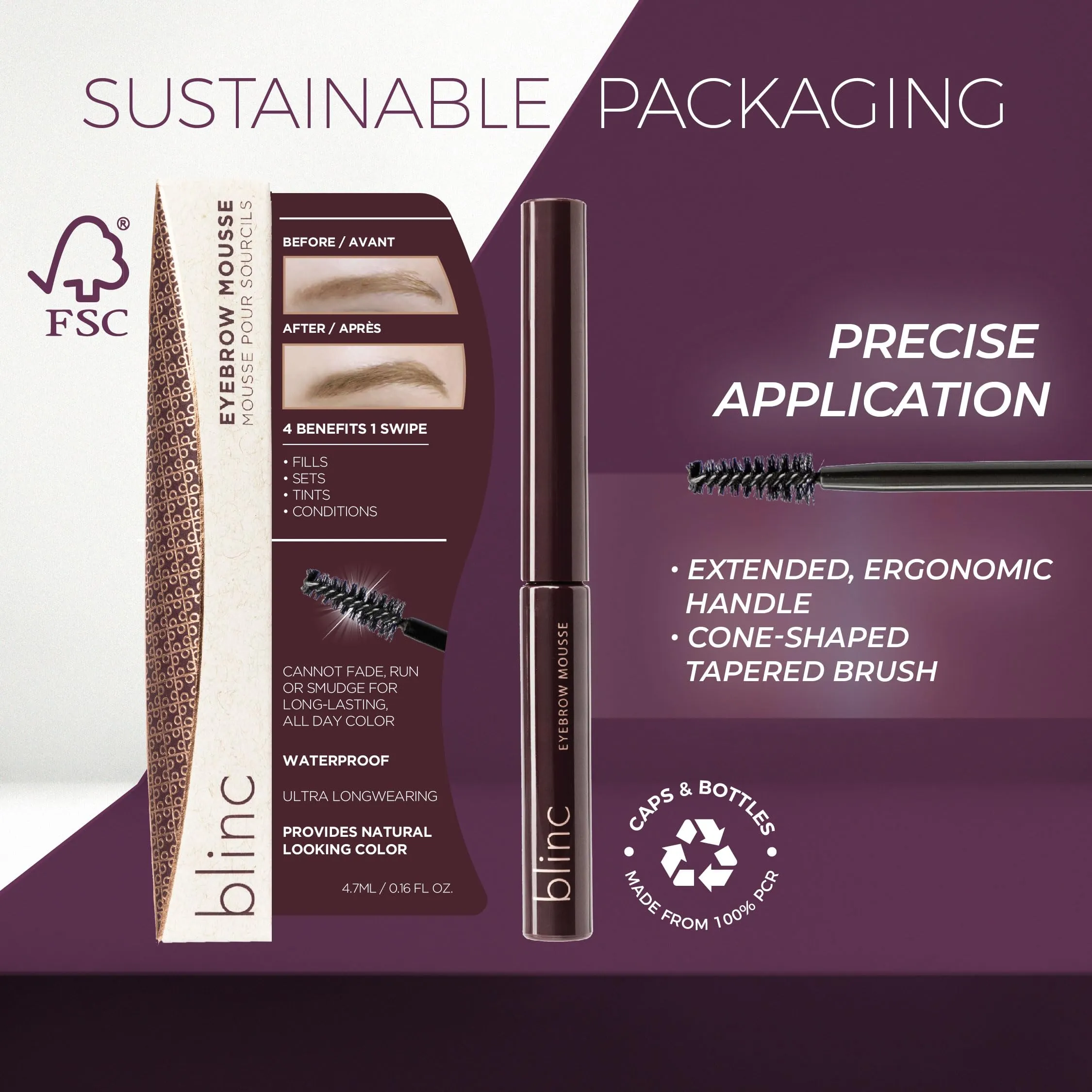 Blinc Eyebrow Mousse, Extreme Hold Tinted Eyebrow Gel with Peptides and Vitamins A & E, Natural Finish, Long-Wearing, Waterproof, Vegan, Gluten-Free & Cruelty-Free, Auburn, 4.7mL/ 0.16 Fl. Oz
