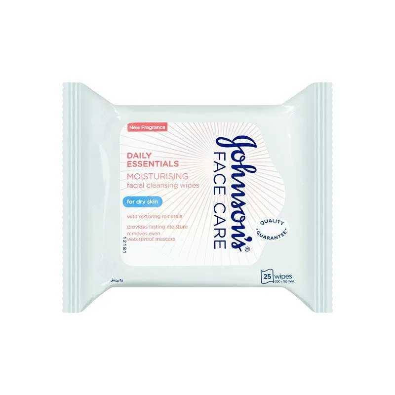 Johnson's Face Care Daily Essentials Moisturising Wipes Dry Skin 25 Pack