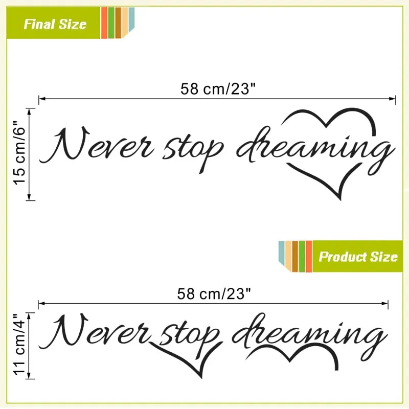 Never Stop Dreaming Quotes - DIY Vinyl stickers