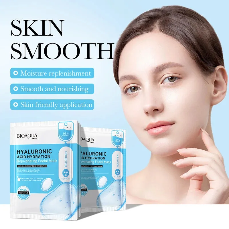 "Hyaluronic Acid Face Masks - Set of 10 for Skincare, Moisturizing, Hydrating, and Firming"